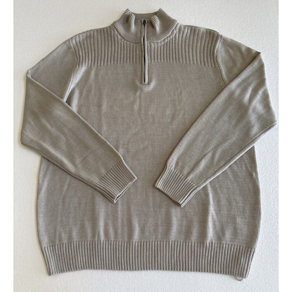 NWT Mens Simply Styled Tan Quarter Zip LS Ribbed Cotton Blend Sweater Size XL